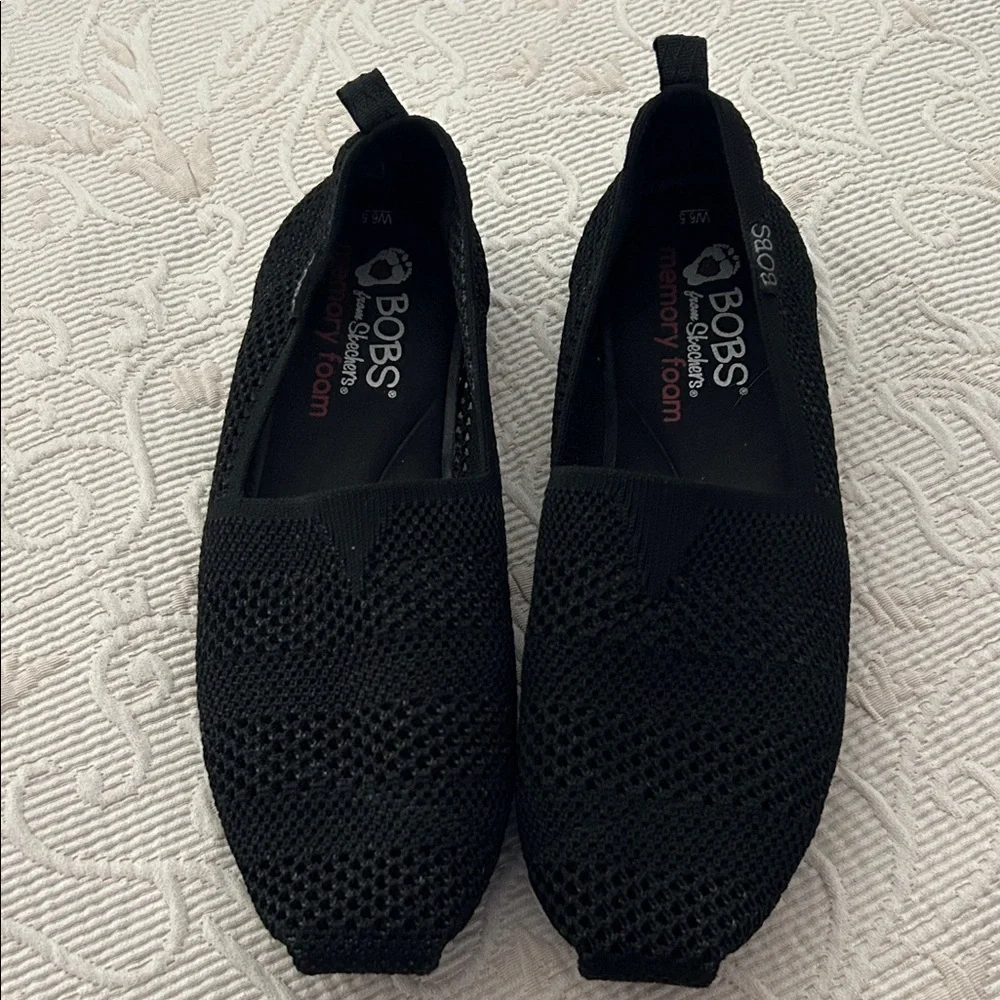 Skechers BOBS Black Slip-On Knit Flats